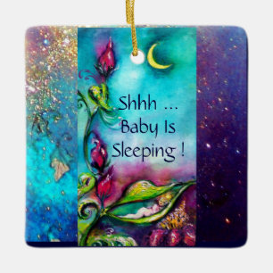 THUMBELINA  PINK RUBY HEART MONOGRAM DOOR HANGER CERAMIC ORNAMENT