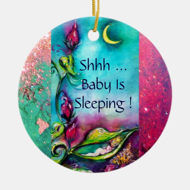 THUMBELINA  PINK RUBY HEART MONOGRAM DOOR HANGER CERAMIC ORNAMENT (Front)