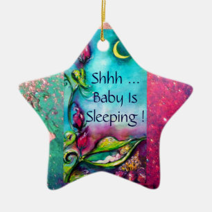 THUMBELINA  PINK RUBY STAR MONOGRAM DOOR HANGER CERAMIC ORNAMENT