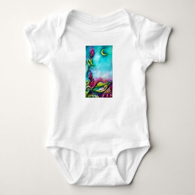 THUMBELINA SLEEPING BETWEEN ROSE LEAVES BABY BODYSUIT (Front)