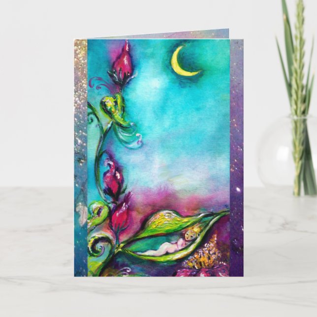 THUMBELINA SLEEPING BETWEEN ROSE LEAVES CARD (Front)