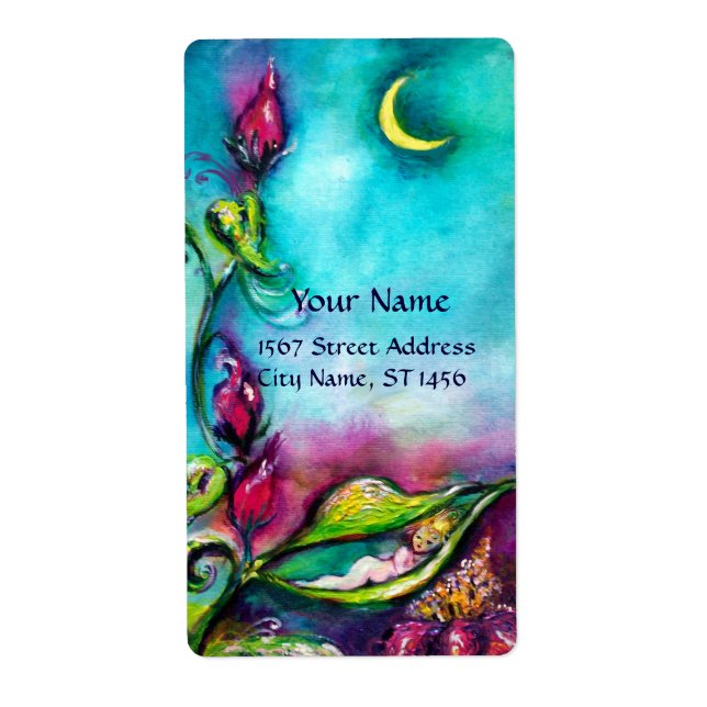 THUMBELINA SLEEPING BETWEEN ROSE LEAVES LABEL (Front)