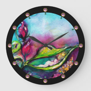 THUMBELINA SLEEPING BETWEEN ROSE LEAVES LARGE CLOCK