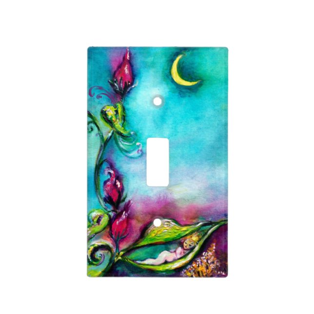 THUMBELINA SLEEPING BETWEEN ROSE LEAVES LIGHT SWITCH COVER (Front)