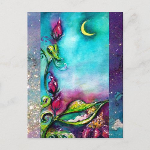 THUMBELINA SLEEPING BETWEEN ROSE LEAVES POSTCARD