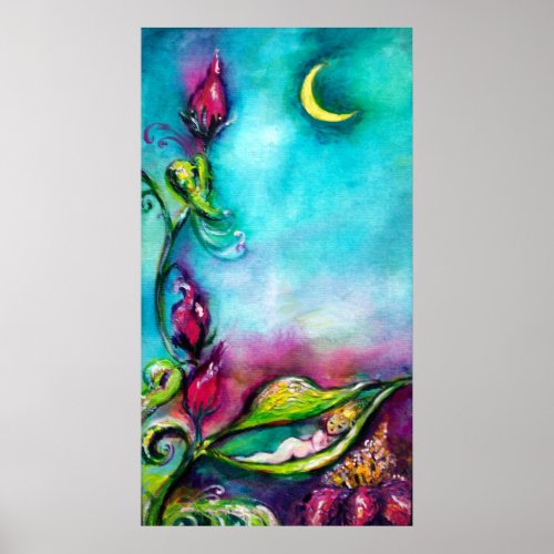 THUMBELINA SLEEPING BETWEEN ROSE LEAVES POSTER