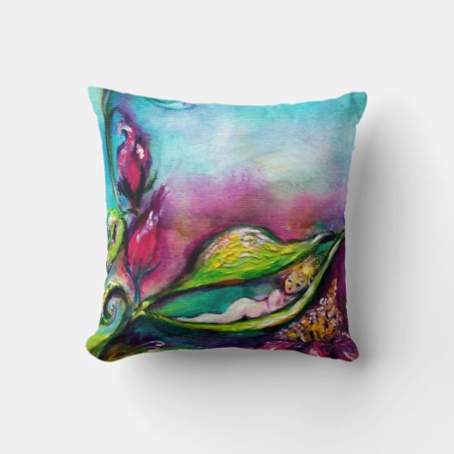 THUMBELINA SLEEPING BETWEEN ROSE LEAVES THROW PILLOW