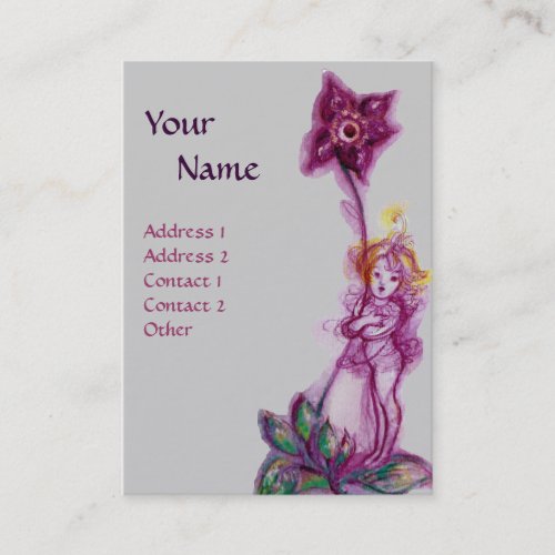 THUMBELINA  WITH PURPLE FLOWER BUSINESS CARD