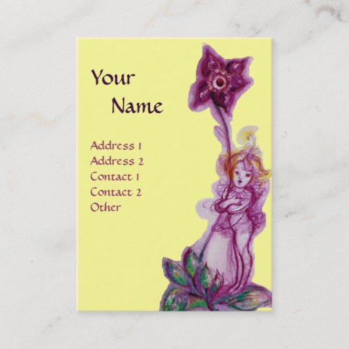 THUMBELINA WITH YELLOW PURPLE FLOWER MONOGRAM BUSINESS CARD