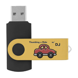 Thumbing a Ride - Red Car on Yellow (Personalized) USB Flash Drive