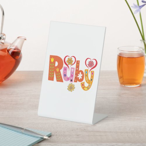 Thumbnail 1 of 2 Greeting Card Ruby Name Custom  Pedestal Sign