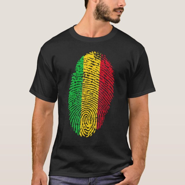 Thumbprint Fingerprint Mali Flag West Africa T-Shirt (Front)