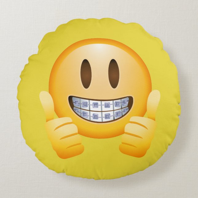 thumbs braces emoji  girl with braces round pillow (Front)