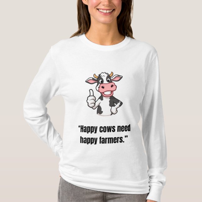 Thumbs Up Cow – Funny Cartoon Tee (Front)
