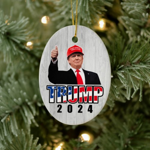 Thumbs Up Donald Trump 2024 Ceramic Ornament
