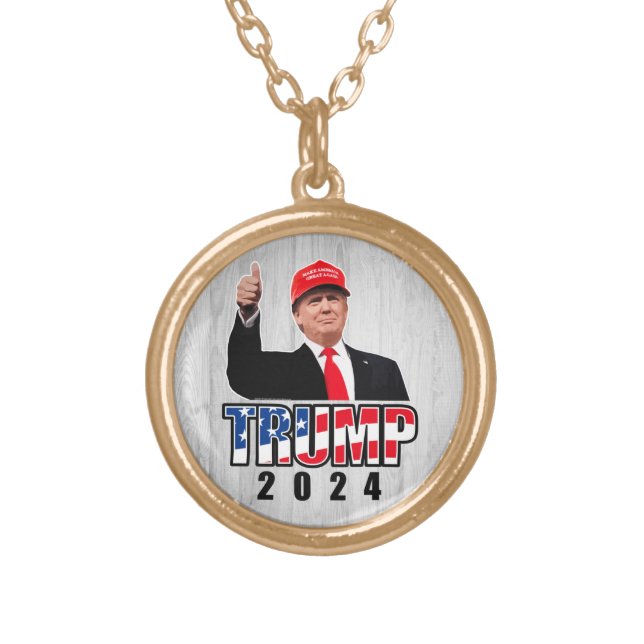 Thumbs Up Donald Trump 2024 Gold Plated Necklace (Front)