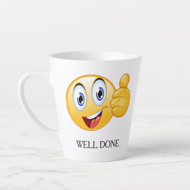 Thumbs Up Emoji Well Done Smiling Face Customized Latte Mug (Left)