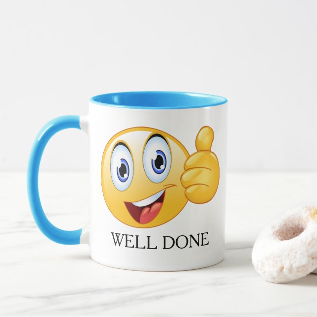 Thumbs Up Emoji Well Done Smiling Face Customized Mug (With Donut)