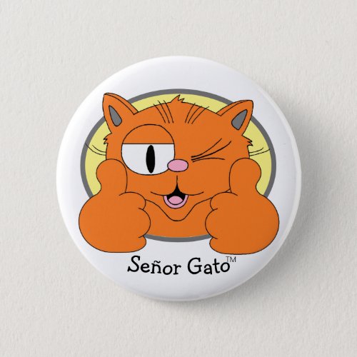 Thumbs Up Mustache Cat Winking Cartoon Cat Button