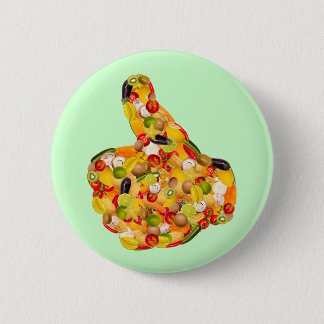 Thumbs up of fruits and vegetables button (Front)