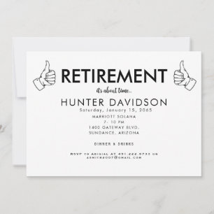 Thumbs Up Retirement Party "It's About Time" B/W Invitation