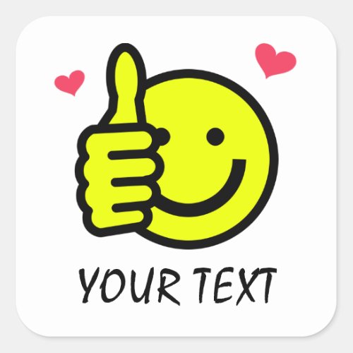 Thumbs Up Smile Face Custom Text Square Sticker