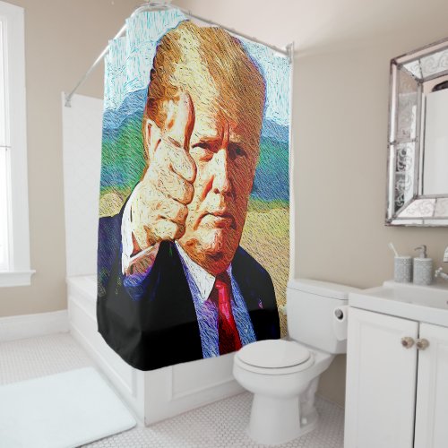 Thumbs Up Trump Patriotic Oil Painting Fleece Bla Shower Curtain
