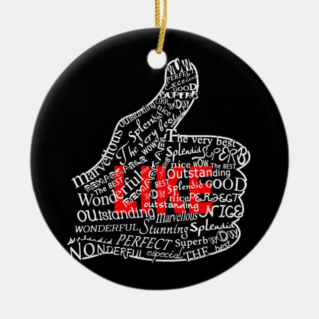 Thumbs up with LIKE text design Ceramic Ornament (Front)