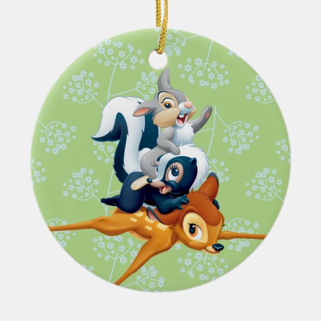 Thumper, Flower, & Bambi Stacked During Play Ceramic Ornament (Front)