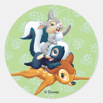 Thumper  Flower  & Bambi Stacked During Play Classic Round Sticker by bambi at Zazzle