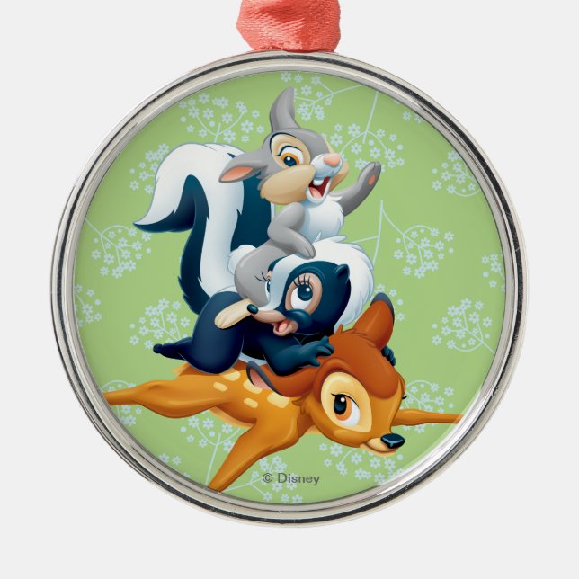 Thumper, Flower, & Bambi Stacked During Play Metal Ornament (Front)