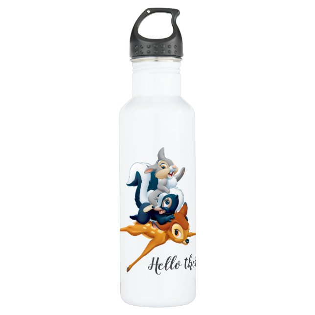 Thumper, Flower, & Bambi Stacked During Play Stainless Steel Water Bottle (Front)