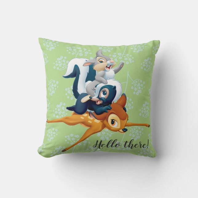 Thumper, Flower, & Bambi Stacked During Play Throw Pillow (Front)