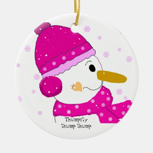 Thumpity Thump Pink Snowman Ceramic Ornament