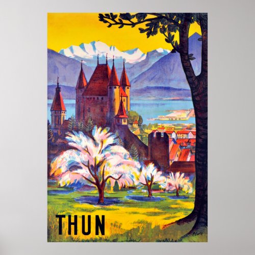 Thun Castle and lake Switzerland Poster