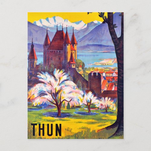 Thun City Castle and the Lake Switzerland Postcard