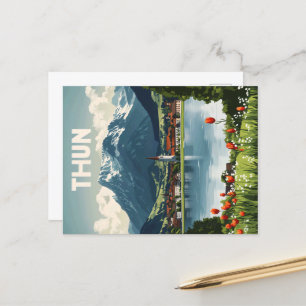 Thun Switzerland Vintage Travel Poster Postcard