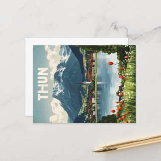 Thun Switzerland Vintage Travel Poster Postcard