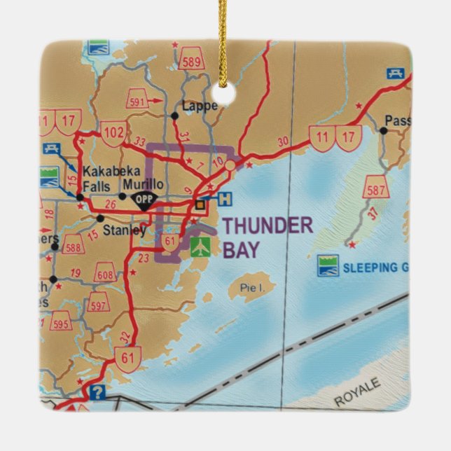 Thunder Bay ON Map Ceramic Ornament (Back)