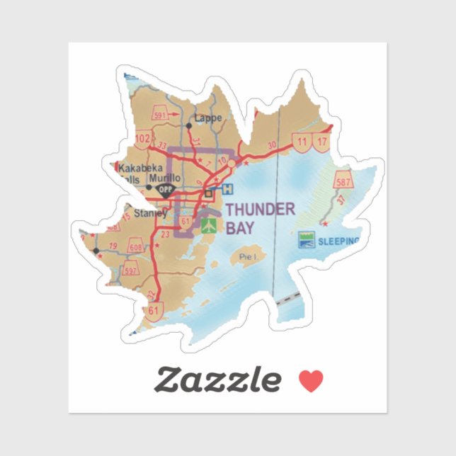 Thunder Bay Ontario Map Sticker (Sheet)
