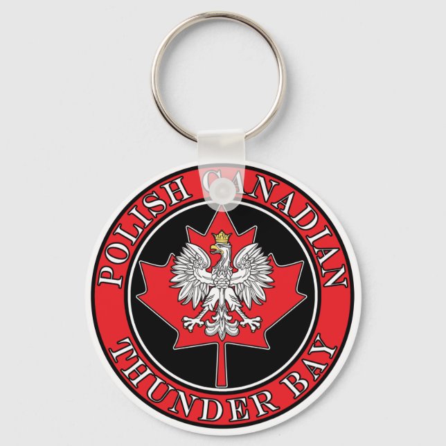 Thunder Bay Round Polish Canadian Leaf Keychain (Front)