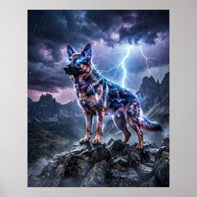 Thunder German Shepherd Lightning Art Poster (Front)