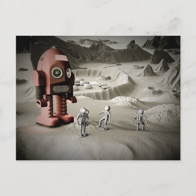 Thunder Robot and Toy Spacemen Retro Styled Postca Postcard (Front)