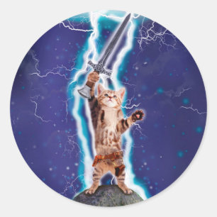 Thunder warrior cat classic round sticker
