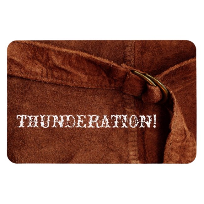 THUNDERATION! fancy white text, Brown Suede Photo Magnet