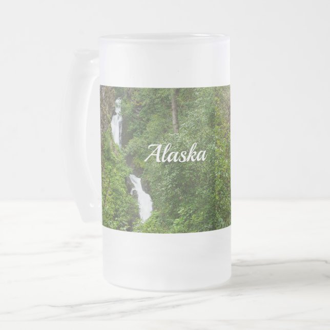 Thunderbird Falls Painterly Frosted Glass Beer Mug (Front Left)
