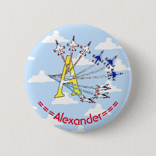 Thunderbirds Blue Sky letter A Initial Badge Button