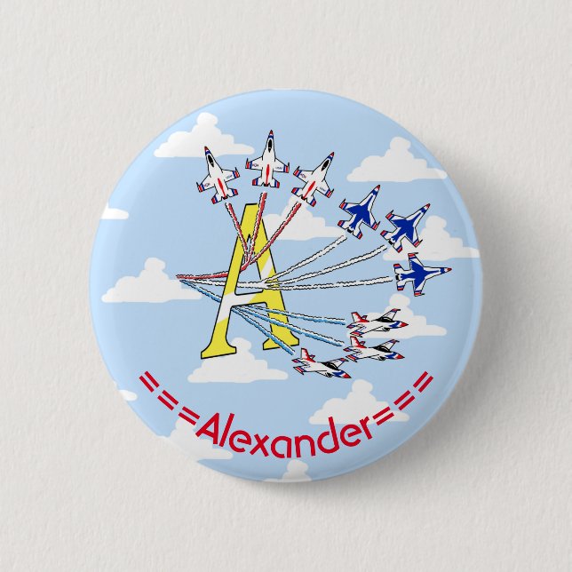Thunderbirds Blue Sky letter A Initial Badge Button (Front)