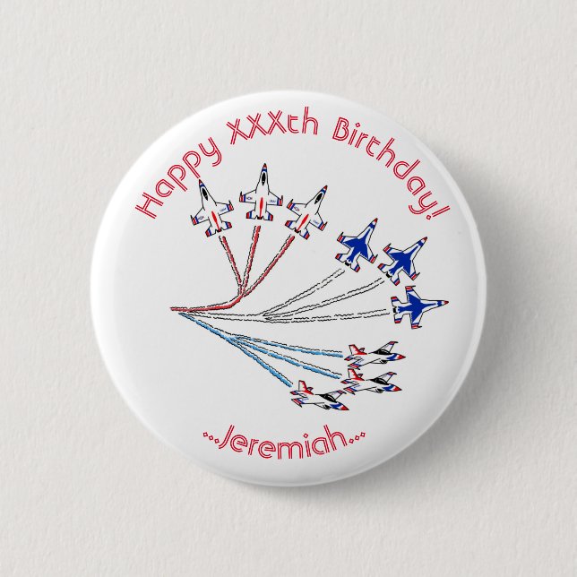 Thunderbirds Customisable Birthday Badge Button (Front)