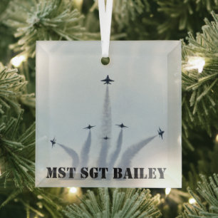Thunderbirds Split Formation Glass Ornament